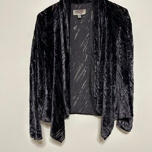 Ecote Velvet Burnout Black Purple women’s Cardigan Lrg Draped Open Front Zebra